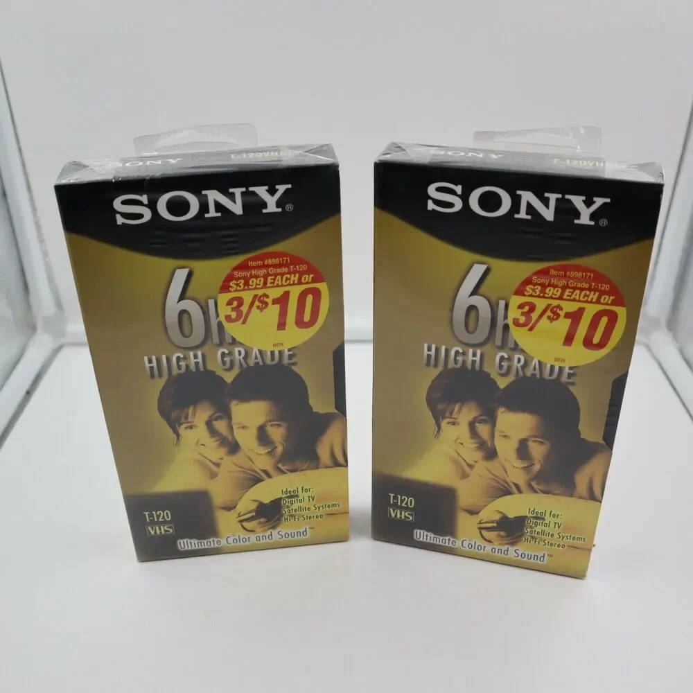 Sony High Grade Tapes T-120 VHS High Durability 6hr 2 Sealed tapes
